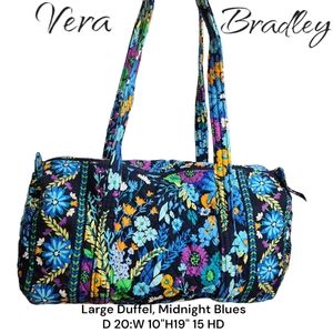 Vera Bradley Large Duffel, Midnight Blues vibrant floral cotton dimond quilted
